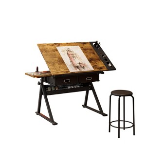 Adjustable drawing drafting table desk with 2 drawers - 1 of 4