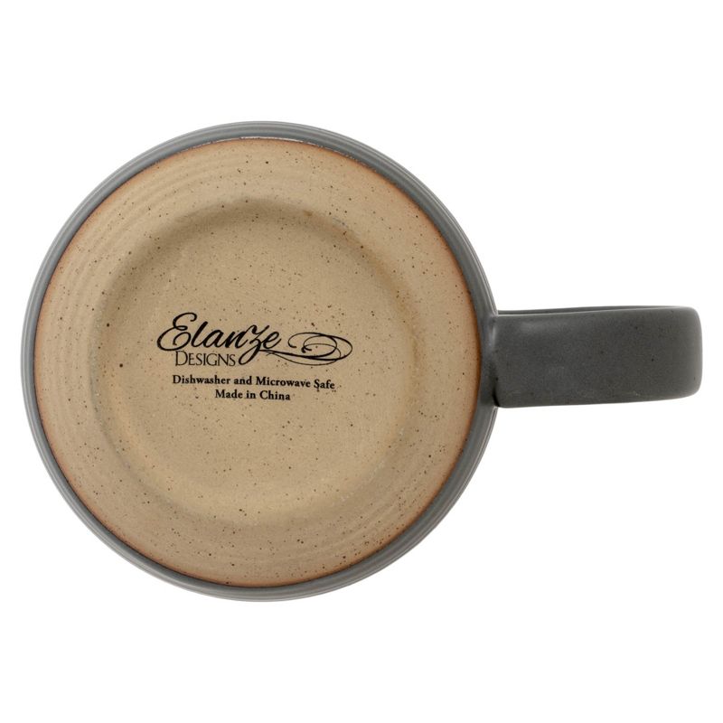 Elanze Designs Ribbed Ceramic Stoneware 16 ounce Raw Clay Bottom Coffee Mugs Set of 4, Grey, 4 of 6