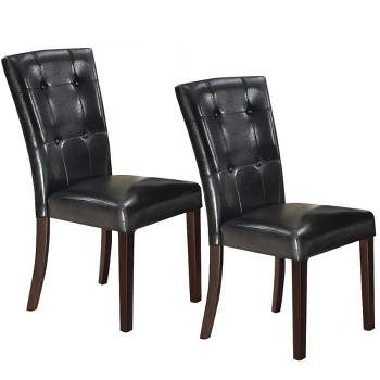 Set fo 2 Leather Upholstered Dining Chairs with Button Tufted Back Black - Benzara