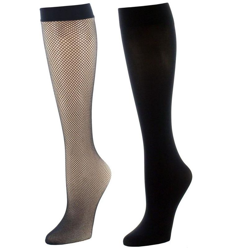 Natori Women's Dotted Net Trouser Socks 2-Pack Black One Size Fits Most, 1 of 2