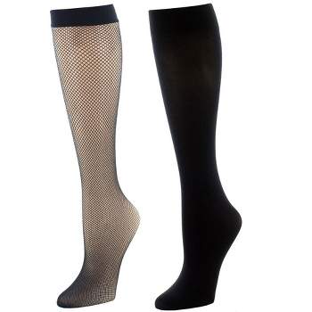 Natori Women's Dotted Net Trouser Socks 2-Pack Black One Size Fits Most