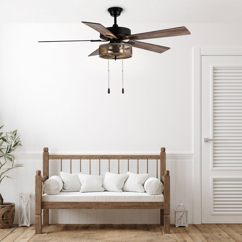 52&#34; LED 5-Blade Dixsie Woodgrain Caged Farmhouse Lighted Ceiling Fan - River of Goods, 6 of 20