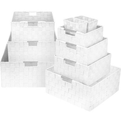 Sorbus 9 Piece Stackable Woven Basket Organizer Set with Built-In Carry Handles - Stylish Storage for any room in the household