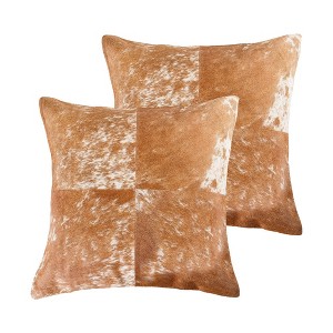 HomeRoots Set of Two 18" Brown and White Cowhide Cowhide Throw Pillows - 1 of 4