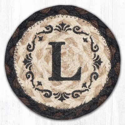 Earth Rugs Monogram Braided Jute Coaster – Rustic Farmhouse Style, 5"x5" Hand Stenciled Personalized Design