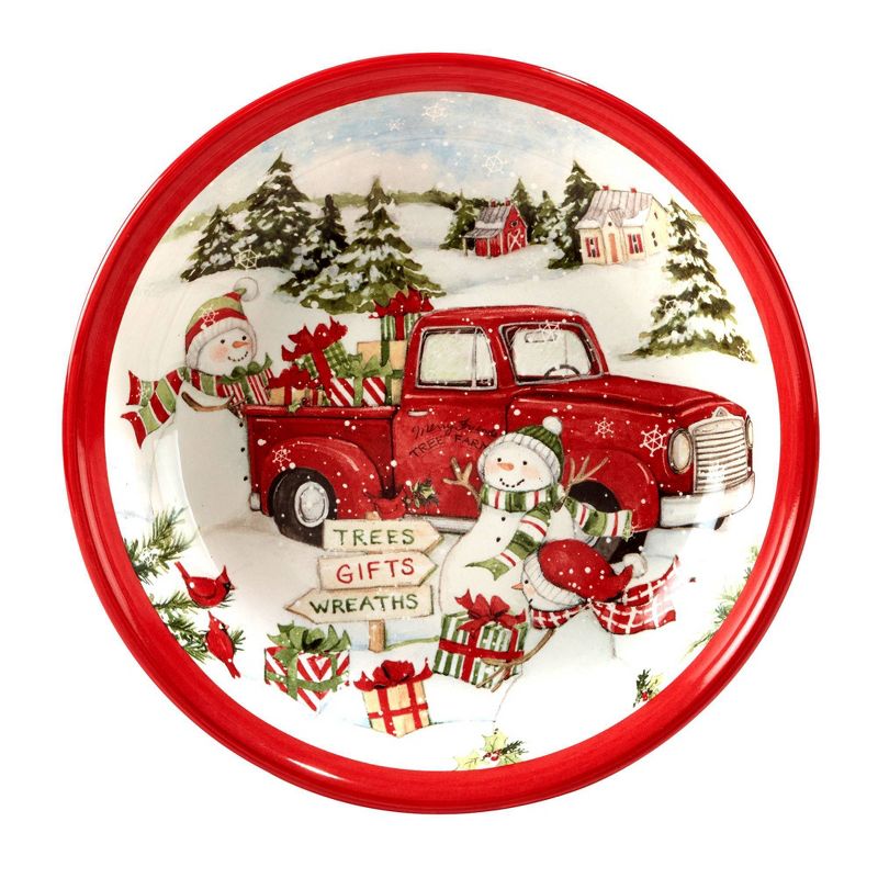 Set of 4 Red Truck Snowman Dining Soup Bowls - Certified International, 3 of 5