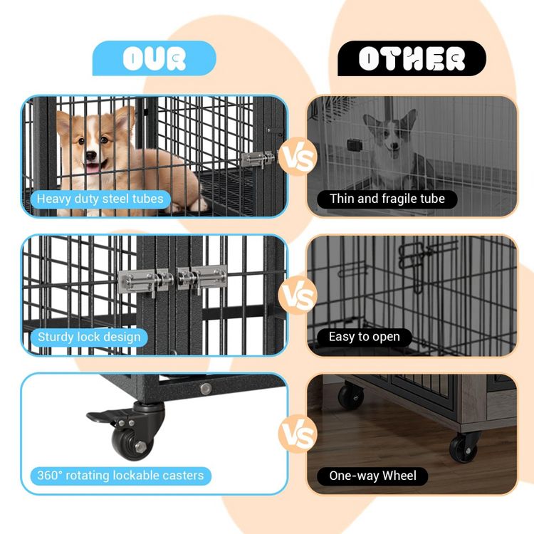 Dog Crate for Large Dogs, Chew-Resistant Dog Kennel with Double Door & Lockable Wheels, 4 of 8