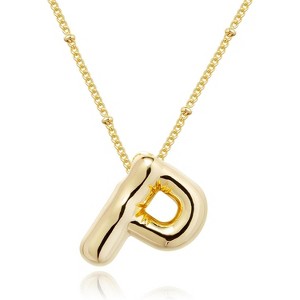 Bubble Initial Necklace; 14K Gold Plated Balloon Letter Pendant; Custom Name Jewelry; Trendy Chunky Gift for Women - 1 of 4