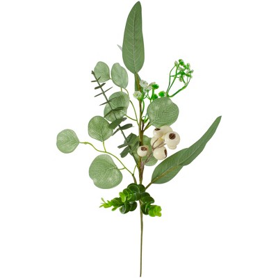 Northlight 19" Eucalyptus Leaf and White Berry Floral Spring Pick