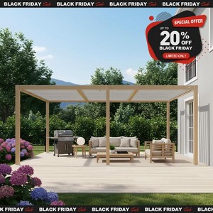PURPLE LEAF Louvered Pergola Outdoor Aluminum Pergola with White Adjustable Rainproof Roof Wood Grain Frame Hardtop Gazebo for Patio Deck Garden - 1 of 4