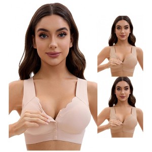 INSPIRE CHIC Women's Front Closure Full Coverage Bra Wirefree Wave Trim U Back Soft Bras 3 Packs - 1 of 4