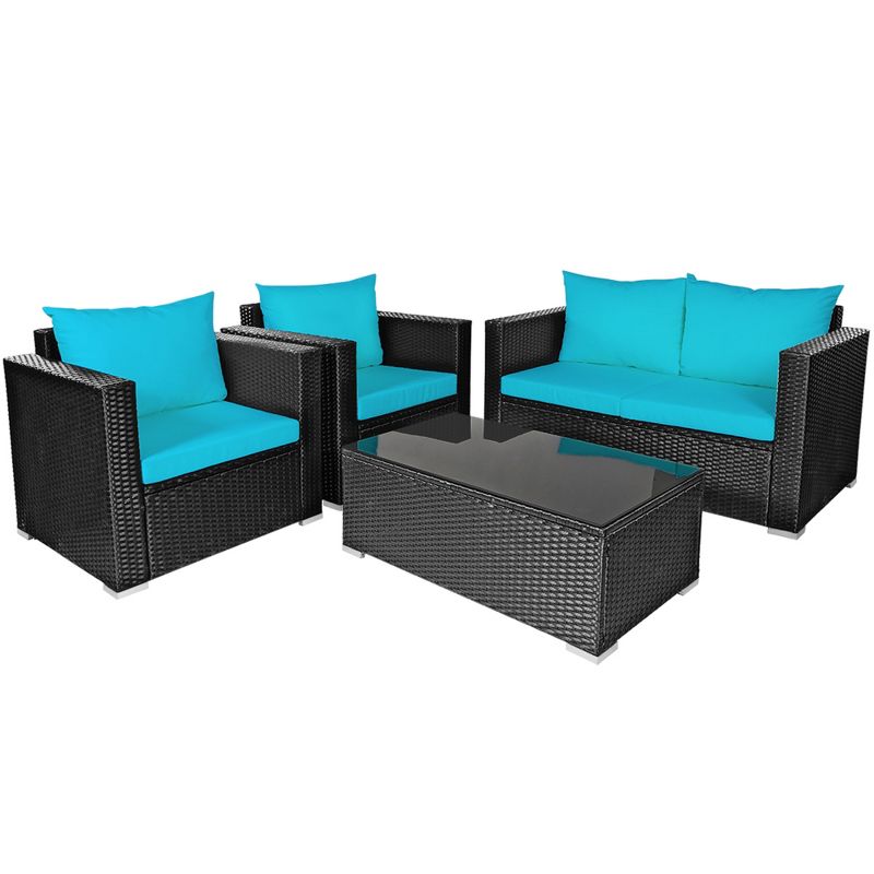 Tangkula 8PCS Rattan Patio Conversation Set Outdoor Furniture Set w/ Cushions, 3 of 10
