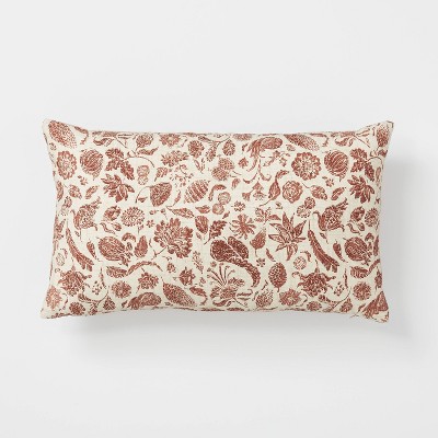 Floral Printed Lumbar Throw Pillow Rust/Cream - Threshold™ designed with Studio McGee