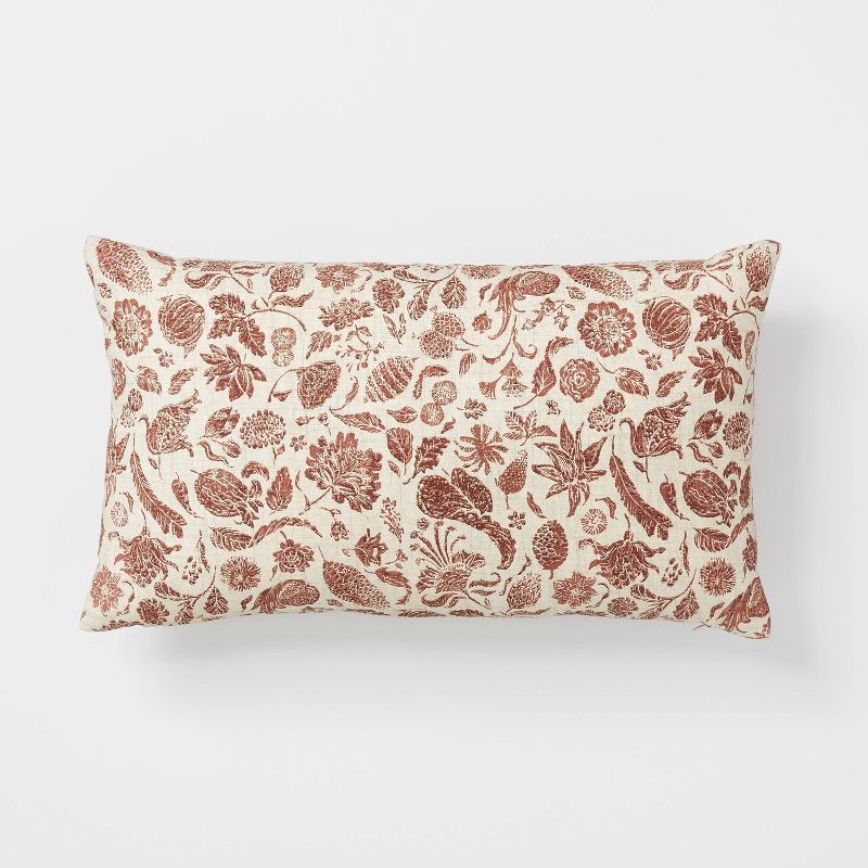 Floral Printed Lumbar Throw Pillow Rust/Cream - Threshold&#8482; designed with Studio McGee, 1 of 6