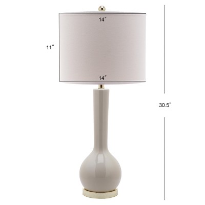 Light Grey Ceramic Long Neck Table Lamp Set with White Cotton Shade
