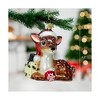 Kurt Adler Noble Gems Glass Ornament for Christmas Tree, Reindeer with Santa Hat & Present - 3 of 3
