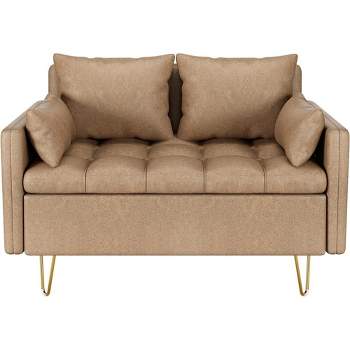 Sofa, 44.5 Inch Loveseat Modern, with Storage Under Seat Cushion, Leather 2 Seat Sofa with 4 Pillows, Small Spaces, Living Room, Bedroom