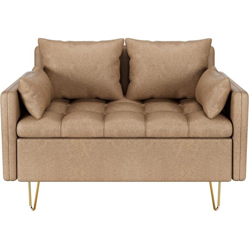 Sofa, 44.5 Inch Loveseat Modern, with Storage Under Seat Cushion, Leather 2 Seat Sofa with 4 Pillows, Small Spaces, Living Room, Bedroom, 1 of 7