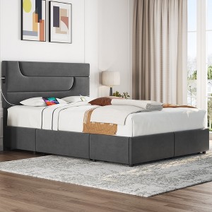 Yaheetech Upholstered Bed Frame with Storage - 1 of 4