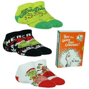 Dr. Seuss Women's How The Grinch Stole Christmas 3 Pair No-Show Socks in Collectible Book Box (OSFM) Multicolored - 1 of 4