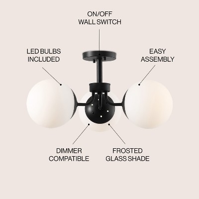 Olivier Black Iron and Frosted Glass Globe LED Semi Flush Mount