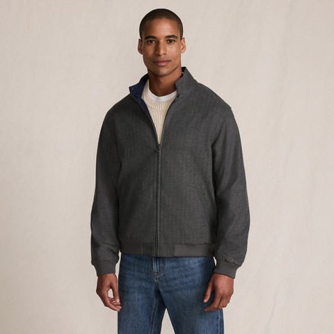 Lands' End Men's Reversible Harrington Jacket - Medium - Dark Gray Herringbone