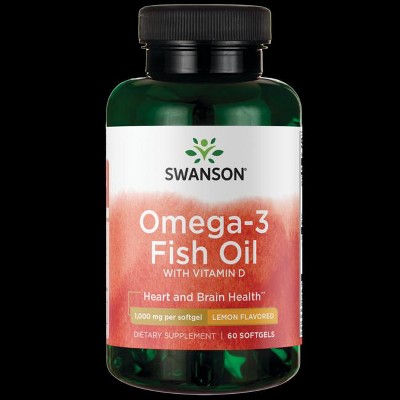 Swanson Omega-3 Fish Oil with Vitamin D - Lemon Flavored 1,000 mg 60 Softgels.