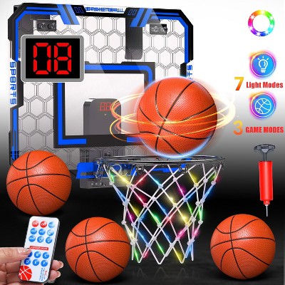 Skirfy Mini Basketball Hoop for Kids，LED Light-Up Net & Electronics Scoreboard, Remote-Controlled Indoor Basketball Hoop