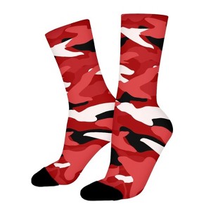 Red Camouflage Women Printed Crew Socks Funny Funky Socks Soft Polyester Novelty Gifts for Artists Men - 1 of 1