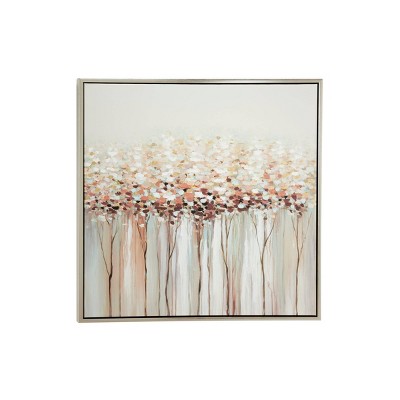 39.5" x 39.5" Large Contemporary Abstract Flower Painting in Square Wood Frame Silver - Olivia & May