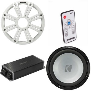 Kicker Marine KPX500.1 Powersports Amp & 12" 2 Ohm ( White Grill ) Subwoofer Audio Upgrade, Includes LED Remote - 1 of 4