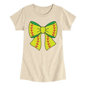 Girls' - Instant Message - Softball Bow Fitted Short Sleeve Graphic T-Shirt - 1 of 4