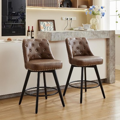 Counter Height Bar Stools Set of 2, Modern Swivel Bar Stools with Back, Wood Legs, 26"H Seat Upholstered Barstools Chair for Kitchen Island Home Bar