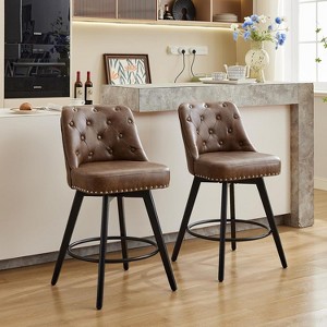 Counter Height Bar Stools Set of 2, Modern Swivel Bar Stools with Back, Wood Legs, 26"H Seat Upholstered Barstools Chair for Kitchen Island Home Bar - 1 of 3