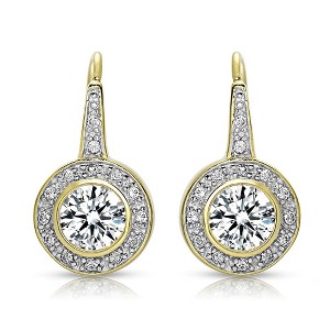 Sophisticated Halo Dangle Earrings with Bezel-Set Round Cubic Zirconia for a Timeless and Dazzling Appeal - 1 of 3