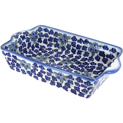 Blue Rose Polish Pottery Royal Vines Loaf Baker with Handles