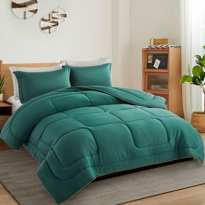 King Green Satin Down Alternative Comforter Set with Pillowcases