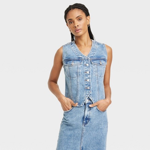 Women's V-neck Denim Vest - Universal Thread™ Medium Wash Xl : Target