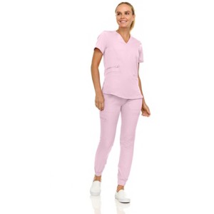 MediChic Scrubs for Women's V-Neck Scrub Set with Six Pocket Cargo Jogger Pants with 4-Way Stretch - 1 of 4