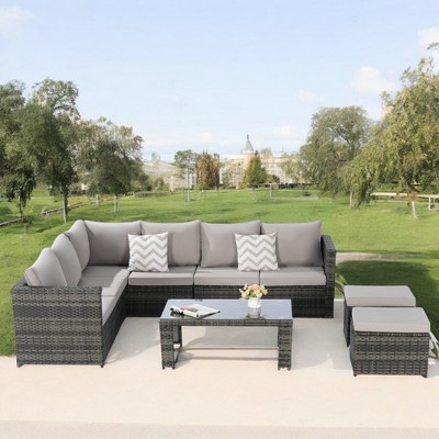 Mshliw 6-Piece Outdoor Wicker Furniture Set - All-Weather Patio Sofa for Backyard, Garden, and Porch