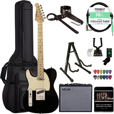 Sawtooth Left-Handed Black ET Series Electric Guitar w/ Aged White Pickguard - Includes: Accessories, Amp & Gig Bag