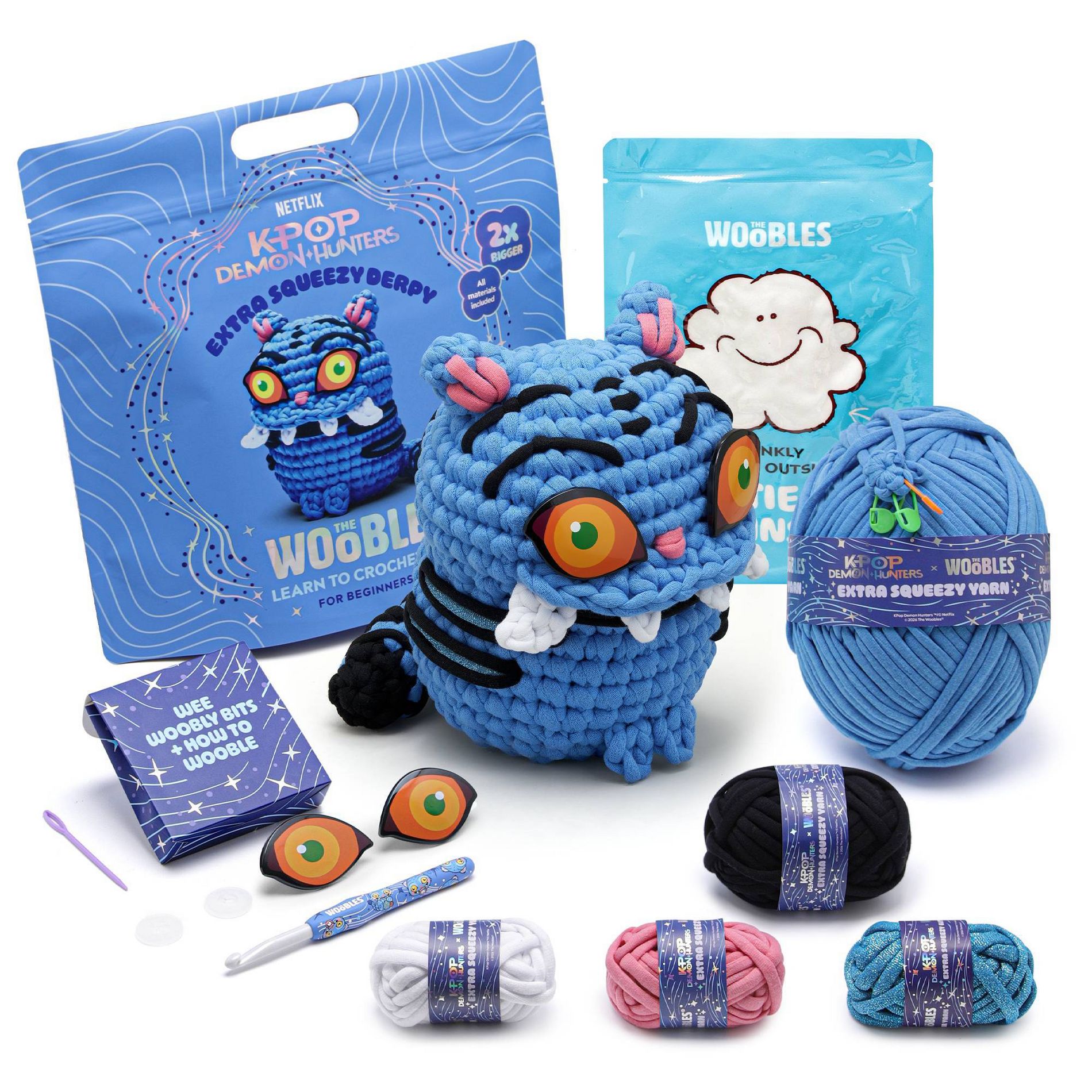The Woobles Kpop Demon Hunters Derpy Tiger Extra Squeezy Crochet Kit