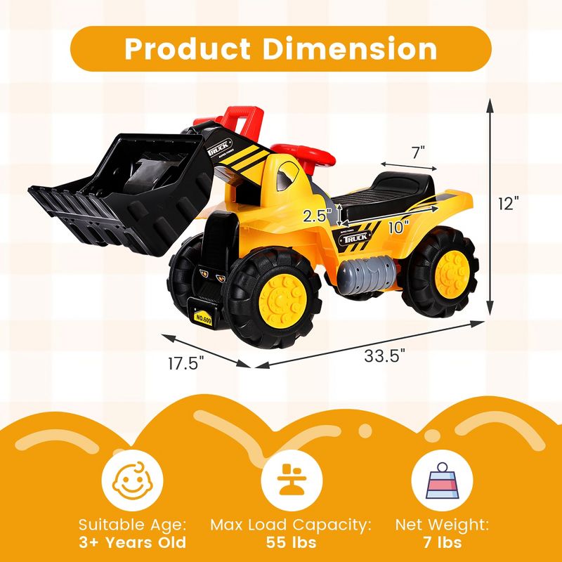 Costway Kids Toddler Ride On Excavator Digger Truck Scooter w/ Sound & Seat Storage Toy, 3 of 11
