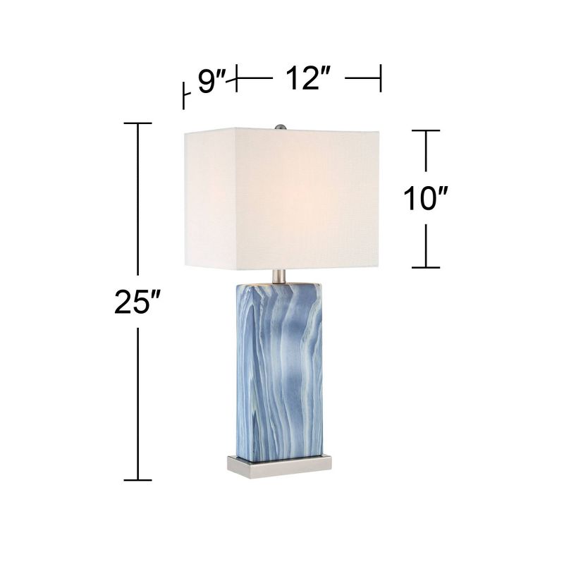 360 Lighting Connie Modern Table Lamps 25" High Set of 2 Blue Faux Marble with USB Charging Port White Rectangular Shade for Living Room Office Desk, 5 of 11