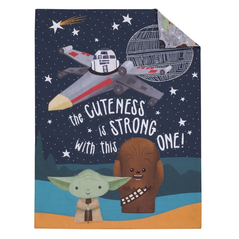 Star Wars Welcome to the Galaxy Navy and Gray Yoda, R2-D2, Chewbacca, and Princess Leia 4 Piece Toddler Bed Set, 2 of 7