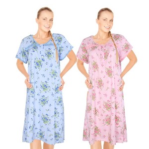 JEFFRICO Womens 2 Pack Nightgowns Short Sleeve Sleepwear Soft Pajama Dress Nightshirts - 1 of 4