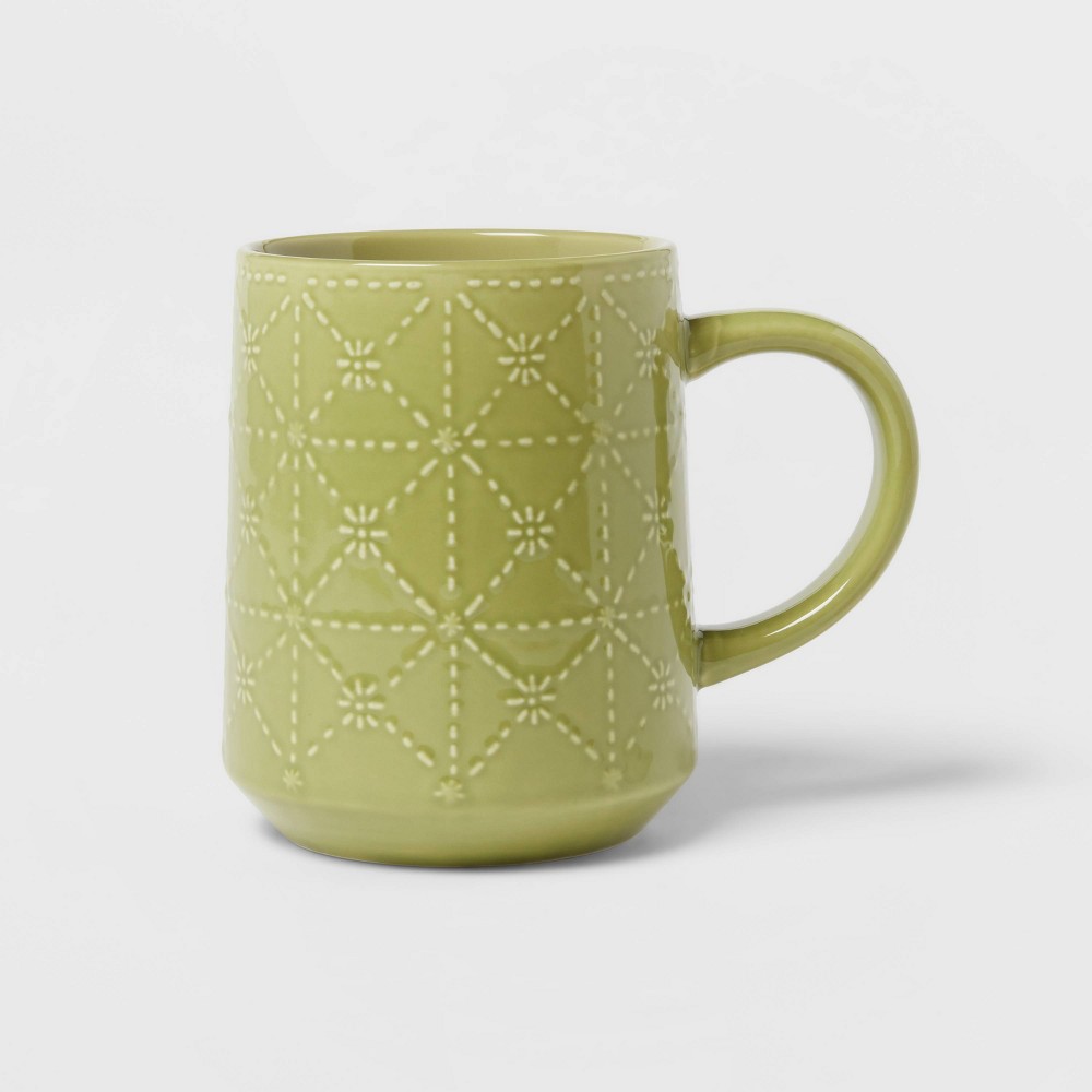 19oz Stoneware Tile Pattern Glazed Mug Green - Threshold