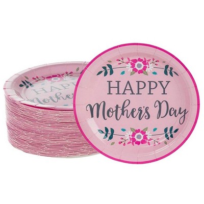 Blue Panda 80 Pack Happy Mothers Day Disposable Paper Plates, Party Supplies (Pink, 7 in)