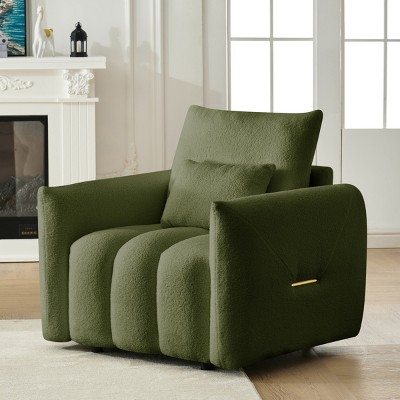 38.2" Teddy Fabric Arm Chair with Pillow,Modern Upholstered Accent Chair,Soft Lounge Seat for Living Room,Bedroom,Apartment-Baofuwish