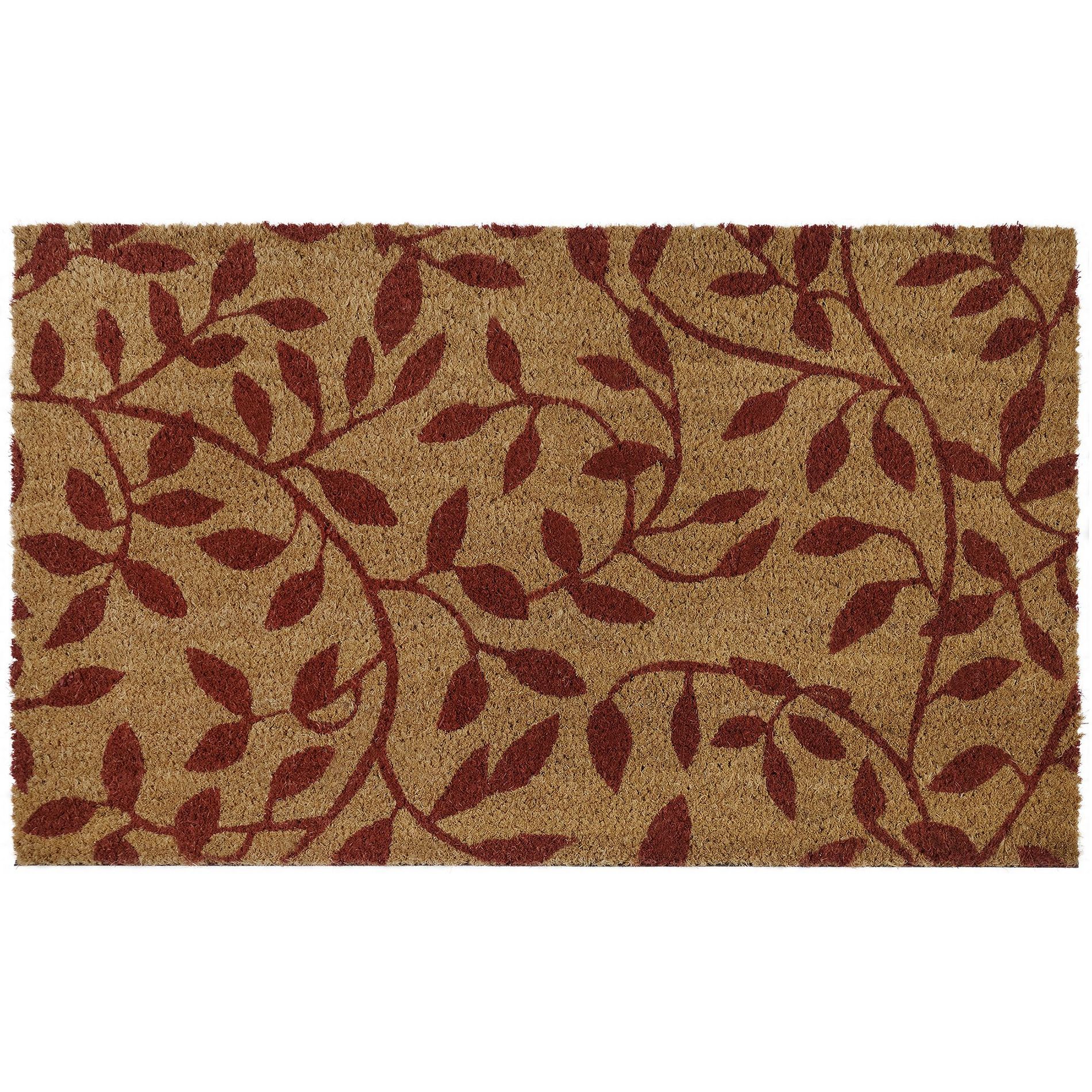 Kate Aurora Rustic Leaves Coir Bristled Outdoor All Season Welcome Mat - 18"x30"